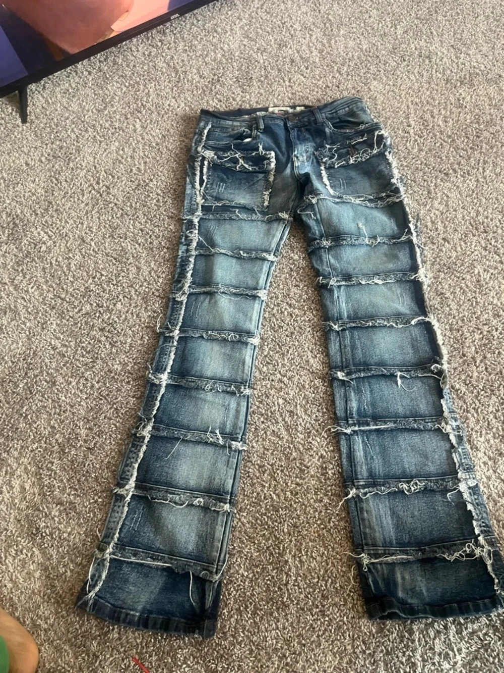 Men's Slim Distressed Panel Blue Jeans